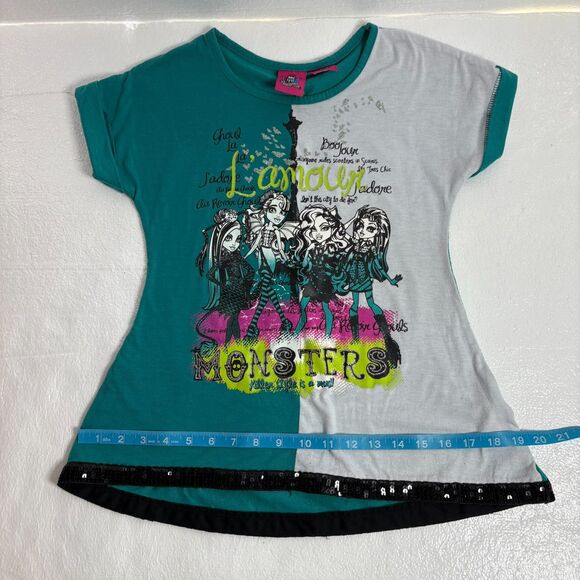 Monster High Girls Printed Rolled Cuff Top Glitter Accents Size 7-8 - Picture 10 of 10